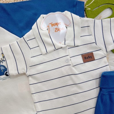 Conj. de Malha 3 peças - Carrinho e Pipas - Marinho e Off White